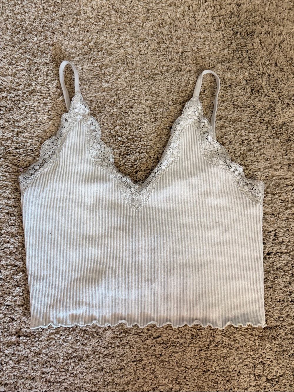 Love Tree Cream Ribbed Lace-Trim Cami